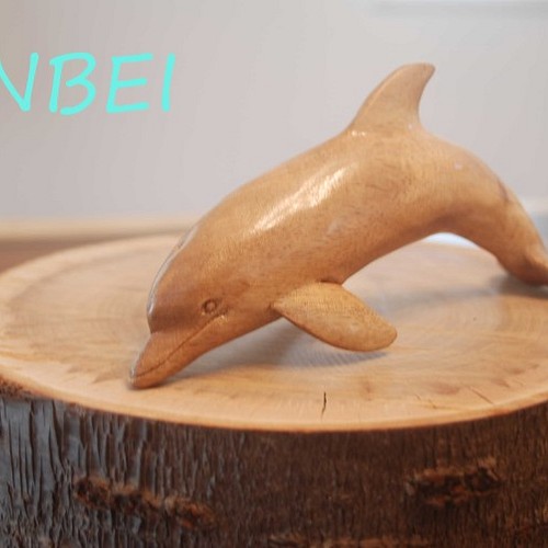 美品】木彫り 魚 イルカ 天然木 置物 インテリア 工芸品 美術品 T2 