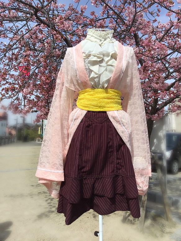 桜吹雪の縮緬長羽織