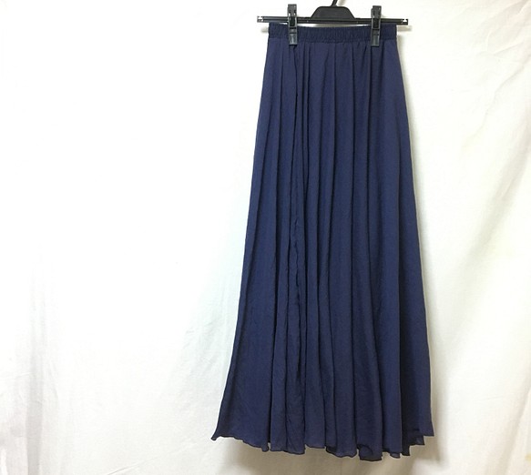 コットンリネンのサーキュラースカート　ロングスカート　ネイビー❤︎紺 1枚目の画像