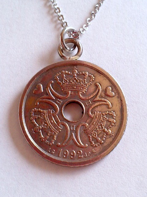 デンマーククローネ☆ハートのコインのネックレス*幸せのコイン*プレゼント、ギフトに♪ 1枚目の画像