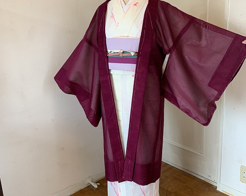 新品 正絹 単衣 女物 長羽織 赤紫色 絽紗 着物 haori しば田 通販