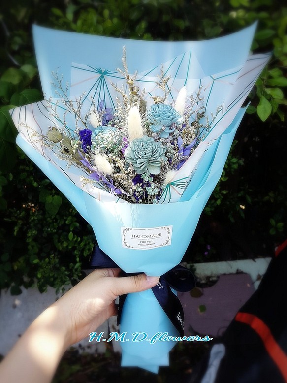 【HMD.Flowers】《藍色雅氣》乾燥花束 情人節 紀念日 第1張的照片