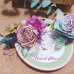 【HMD.Flowers】《桃喜》婚禮乾燥胸花組 木玫瑰別針 第1張的照片