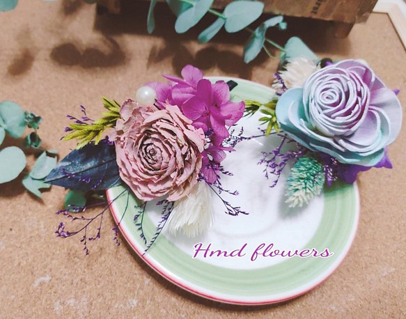 【HMD.Flowers】《桃喜》婚禮乾燥胸花組 木玫瑰別針 第1張的照片