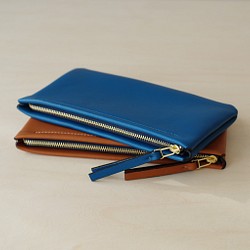 <高級革>フランスのラムレザー使用シンプル長財布(ピーコックブルー) 1枚目の画像