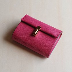 フランスレザー使用コンパクト財布（ピンク）