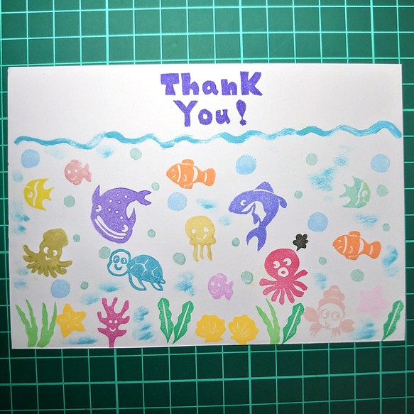 消しゴムはんこ「海の仲間たち・thank you」18個セット はんこ