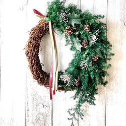 「Creema限定クリスマス2021」シンプルなクリスマスハーフリース　玄関　プリザーブドフラワー　 1枚目の画像