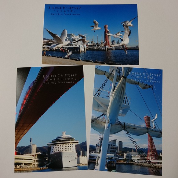 ポストカード３枚セット 異国情緒漂う港町神戸「かもめりあ」「神戸中突堤」「ポートターミナル」 神戸風景写真 送料無料 1枚目の画像