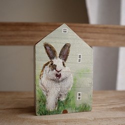 手繪小房子｜兔兔打哈欠 |  咖啡色屋頂綠房子 第1張的照片