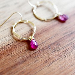[K14gf]碧璽粉紅色的玫瑰梨形切割+代碼針織環*金耳環充滿 第1張的照片