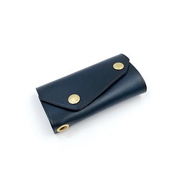 義大利手工植鞣牛皮-黃銅鑰匙包(有卡層)-藍色 Blue 第1張的照片