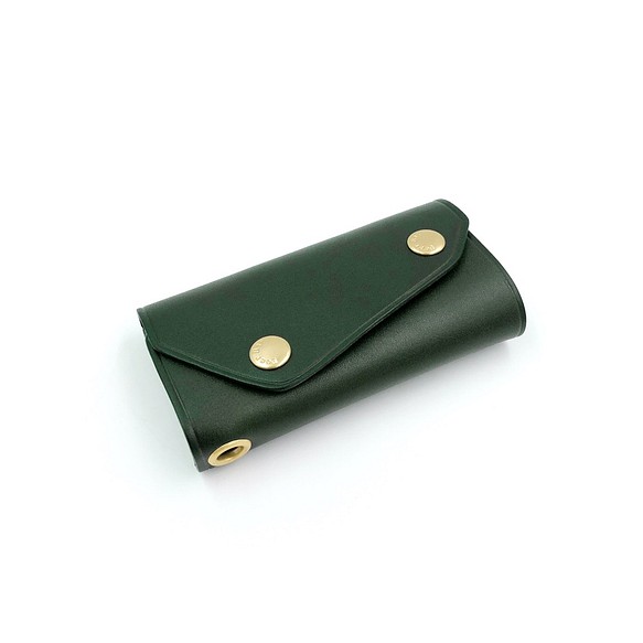 義大利手工植鞣牛皮-黃銅鑰匙包(有卡層)-綠色 Green 第1張的照片
