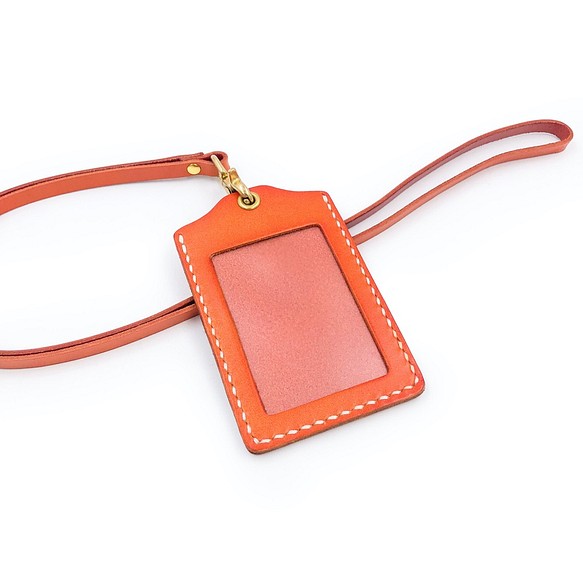 義大利手工植鞣牛皮-直式銅釦證件套-桔色 Orange 第1張的照片