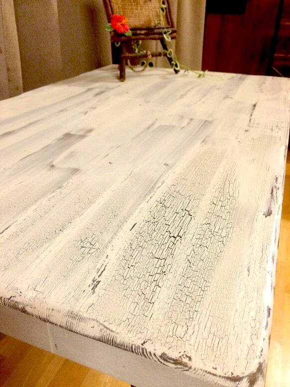 エイジング塗装アイアンとウッドのテーブルアンティーク乳白 1枚目の画像