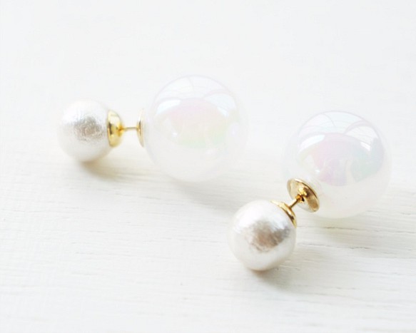 棉珍珠×白色極光球穿孔 第1張的照片