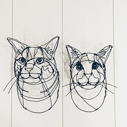 猫2匹セット 3Dワイヤーアート 1枚目の画像