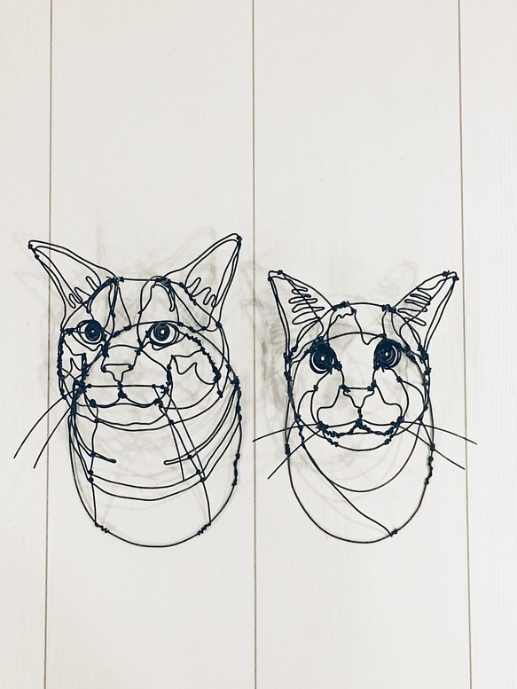 猫2匹セット 3Dワイヤーアート 1枚目の画像