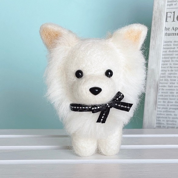 ロングコートチワワ（白）の羊毛フェルト　犬