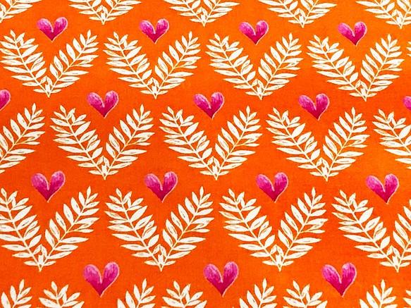 Tamara Kate 110cm x 50cmずつ切売 - Heart Leaves/Orange 1枚目の画像