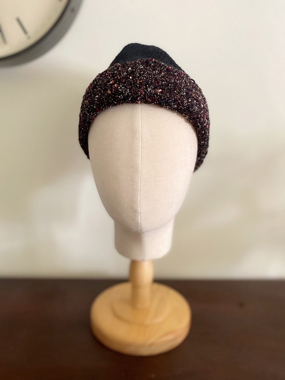 Y.O.U. 手工編織毛毛反折帽 - 黑底微金屬 第1張的照片