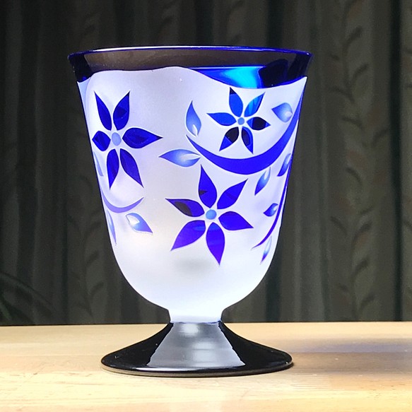 小花玻璃，帶支架無色x藍色（1） 第1張的照片