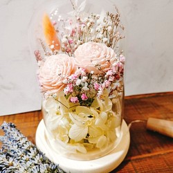 永生花/乾燥花發光玻璃罩~粉色系 第1張的照片