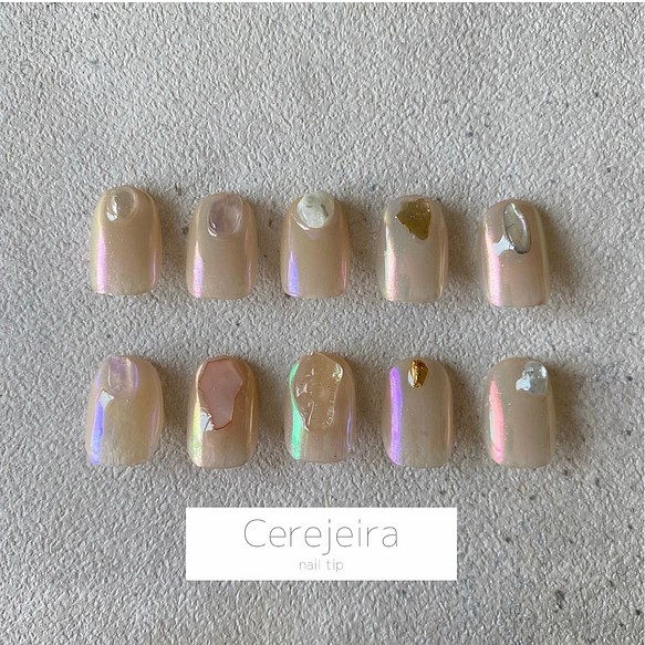 Natural Stone Aurora 天然石 オーロラネイル パール 入学式 大人 ナチュラル シンプル ネイル ネイルチップ ネイルシール Cerejeira Nail Tip 通販 Creema クリーマ ハンドメイド 手作り クラフト作品の販売サイト