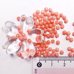 40個　珊瑚ビーズ　ピンク 丸型 ラウンドカット約4mm サンゴ コーラル 山珊瑚 海竹 ハンドメイドアクセサリーパーツ 1枚目の画像