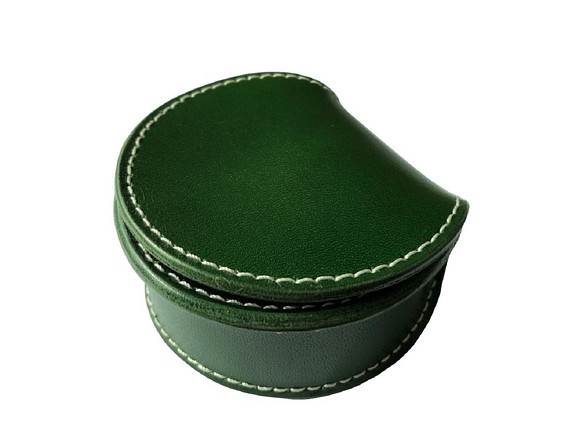 FD-2 緑　コインケース　馬蹄型　小銭入れ イヤホンケース　小物ケース　本革 コンパクト サイフ ウォレット 手縫い 1枚目の画像