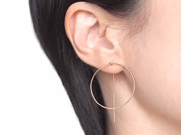 14KGF Square Wire Earrings / Circle 第1張的照片