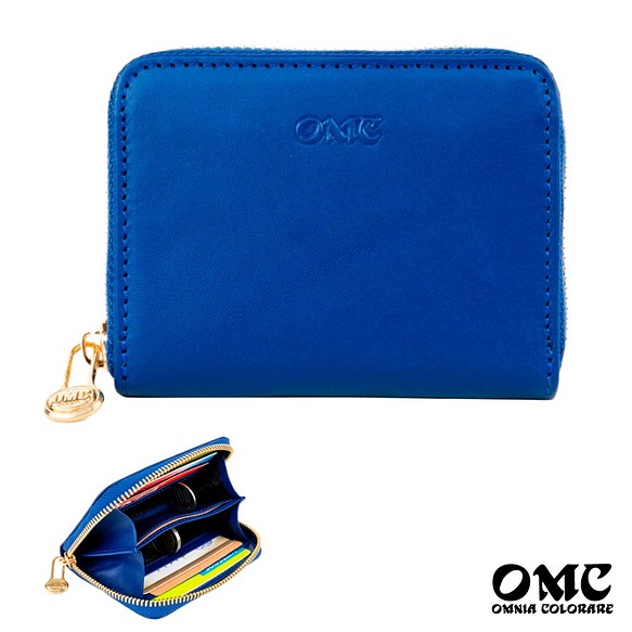 【OMC】義大利植鞣革7卡位牛皮卡片零錢包(95025天藍) 第1張的照片