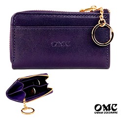 【OMC】義大利植鞣革L型拉鍊牛皮卡片鑰匙零錢包(95016紫色) 第1張的照片