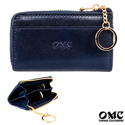 【OMC】義大利植鞣革L型拉鍊牛皮卡片鑰匙零錢包(95016深藍) 第1張的照片