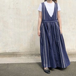 ロングジャンパースカート(紺白) 1枚目の画像