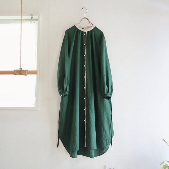 french linen stand color I-line P dress  (deep green) 1枚目の画像