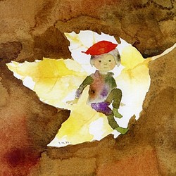 いわさきちひろ　木の葉の精　絵画　児童画　色紙　絵本