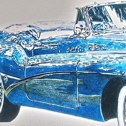 0012 色鉛筆　イラスト　クラシックカー　 BUICK 1953 SKYLARK A4サイズ 1枚目の画像