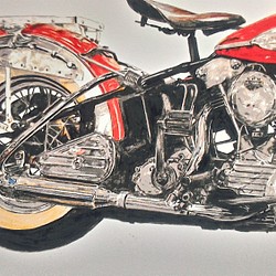 0020 色鉛筆　イラスト　オートバイ　ビンテージ　HARLEY DAVIDSON 1946 FL A4サイズズ 1枚目の画像