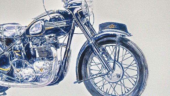 0022 色鉛筆　イラスト　オートバイ　ビンテージ　TRIUMPH 1963 TR6 SS A4サイズ 1枚目の画像