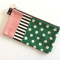 棉麻綠色圓點和熏製粉色petanko郵袋 第1張的照片