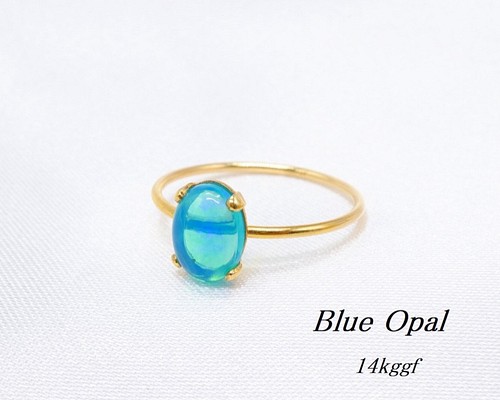 天然石 ブルー オパール 8×6ｍｍ 14kgf リング 指輪・リング Jewelry 