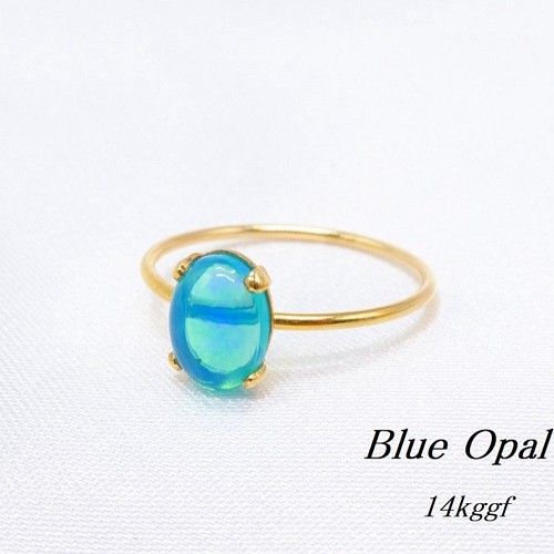 天然石 ブルー オパール 8×6ｍｍ 14kgf リング 指輪・リング Jewelry