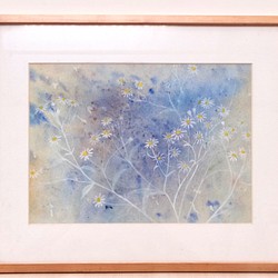 風景「岩木山とそばの花」／水彩画／一点物／原画／額入り／送料無料