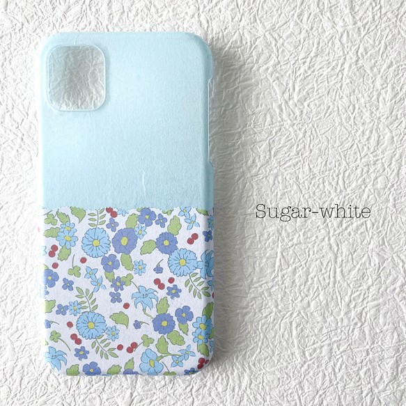 数量限定価格!! iPhone ケース 信頼 ❤︎ Flower 和紙 バイカラー 白藍 ×