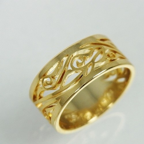 ＊受注製作＊透かしが美しい上品なアラベスク唐草 K18金ゴールド手作り透かしリング（L）ペアリング、結婚指輪にも