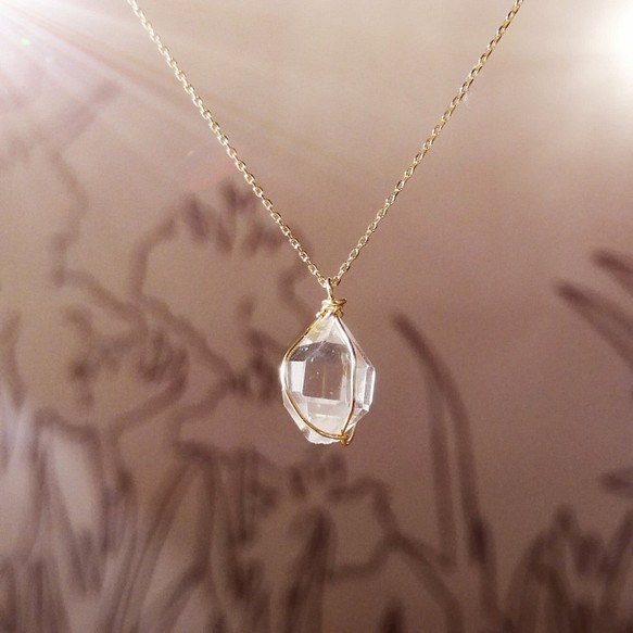 きれいなお守り水晶 K18金ゴールドハーキマーダイヤモンドネックレス