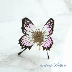 幸せを運ぶ蝶 アンティーク パープル ポニーフック ヘアカフス 1枚目の画像