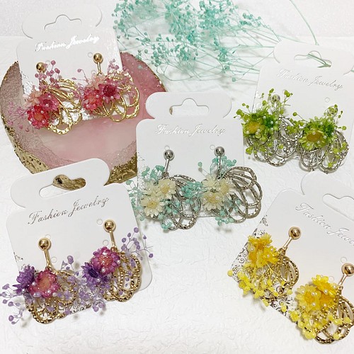 handmade♡同梱送料無料♡ドライフラワーレジンアクセサリー ...