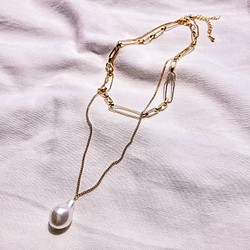 Drop Baroque Pearl × Oval Chain Choker Necklace（セット） 1枚目の画像